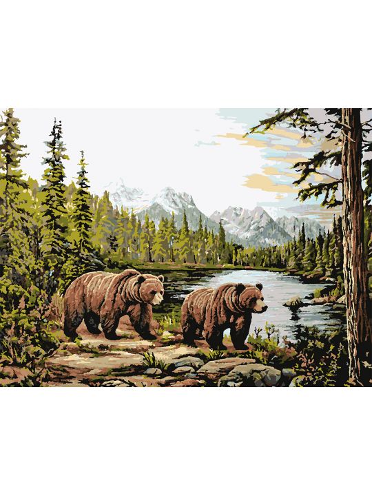 Картина по номерам без подрамника «Мишки в лесу» 80x60 см