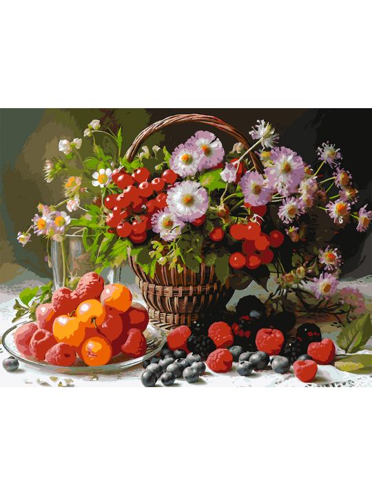 Картина по номерам без подрамника «Ягодный пир» 90x70 см