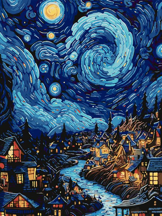 Картина по номерам без подрамника «Звездная ночь» 80x60 см