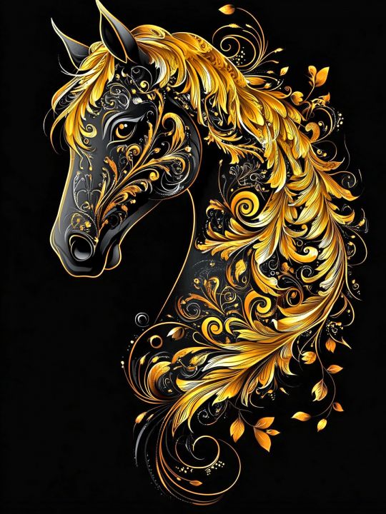 Алмазная мозаика без подрамника «Золотой конь» 130x100 см