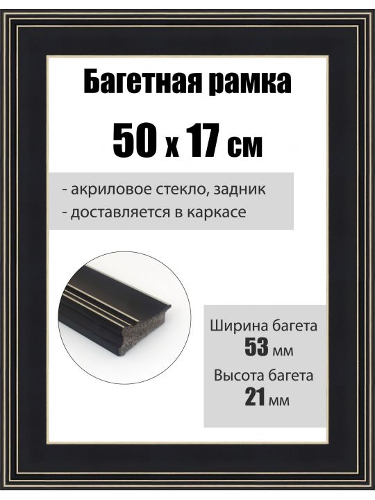Рамка багетная для картин со стеклом 50 x 17 см, РБ-294