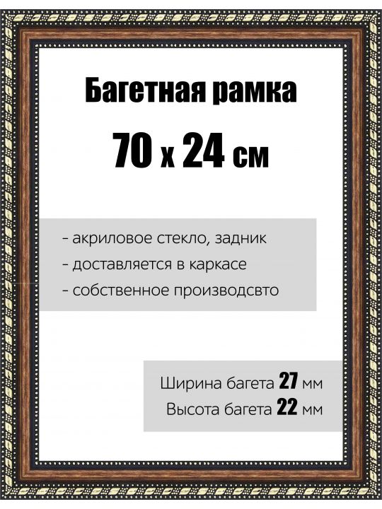 Рамка багетная для картин со стеклом 70 x 24 см, РБ-074