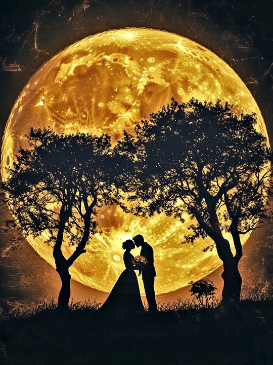 Алмазная мозаика без подрамника «Золотая луна» 50x40 см