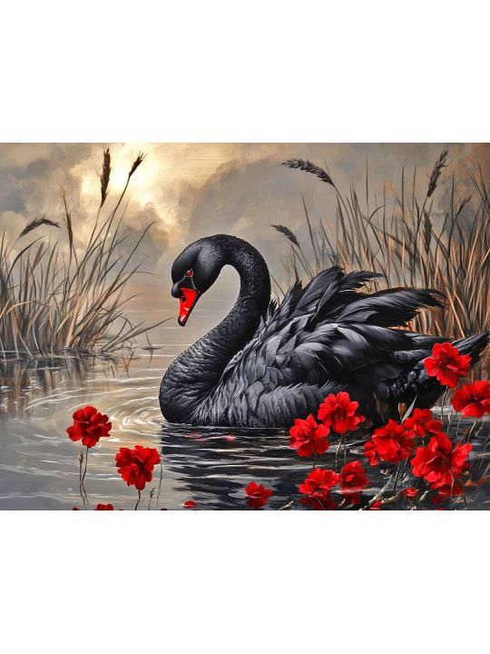 Алмазная мозаика без подрамника «Черный лебедь» 35x25 см