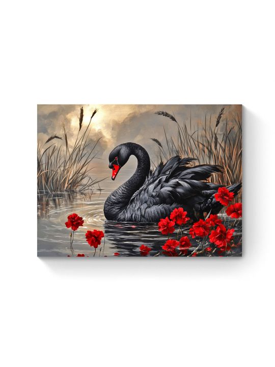 Алмазная мозаика на подрамнике «Черный лебедь» 80x60 см