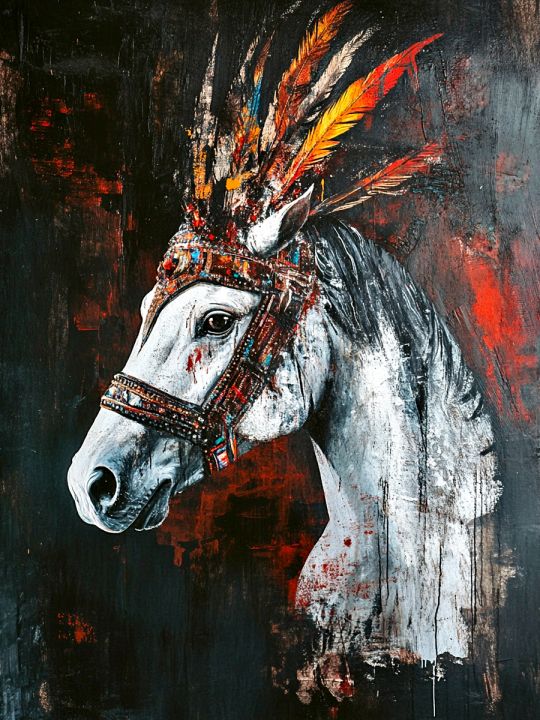 Алмазная мозаика без подрамника «Конь вождя» 130x100 см