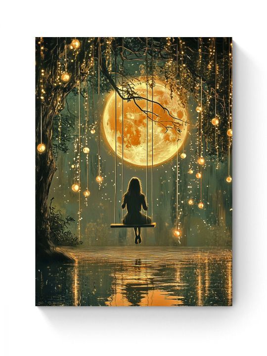 Алмазная мозаика на подрамнике «Лунные качели» 40x30 см