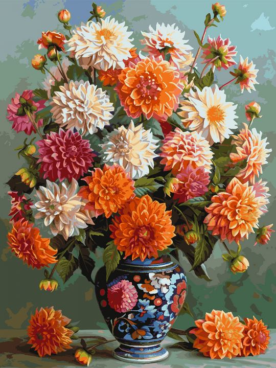 Картина по номерам без подрамника «Георгины» 130x100 см