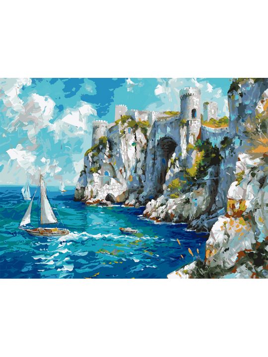 Картина по номерам без подрамника «Замок у моря» 90x70 см