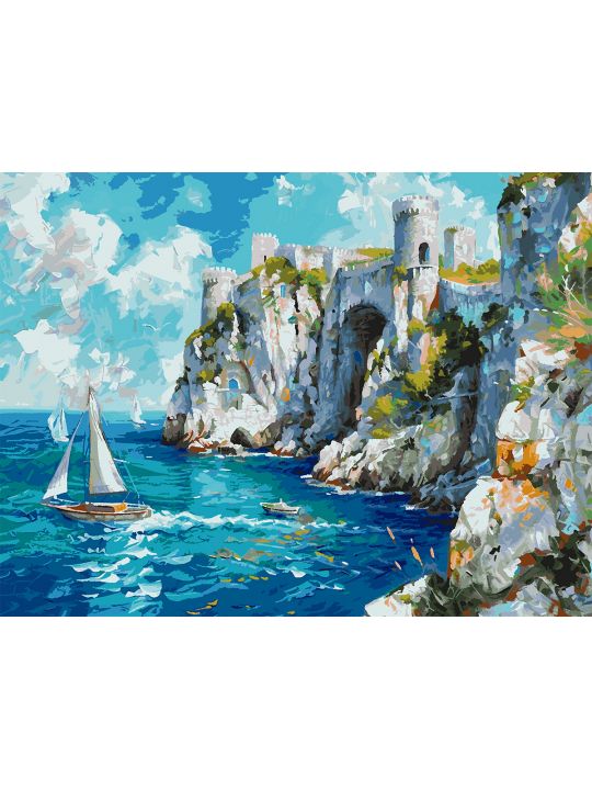 Картина по номерам без подрамника «Замок у моря» 130x100 см