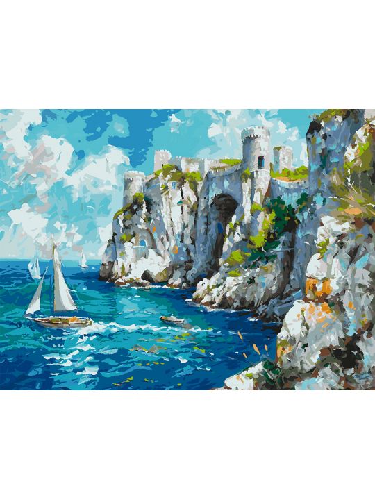 Картина по номерам без подрамника «Замок у моря» 80x60 см