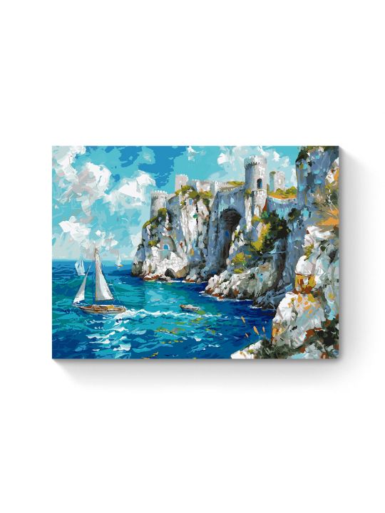 Картина по номерам на подрамнике «Замок у моря» 90x70 см