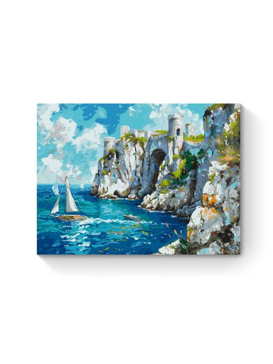 Картина по номерам на подрамнике «Замок у моря» 80x60 см