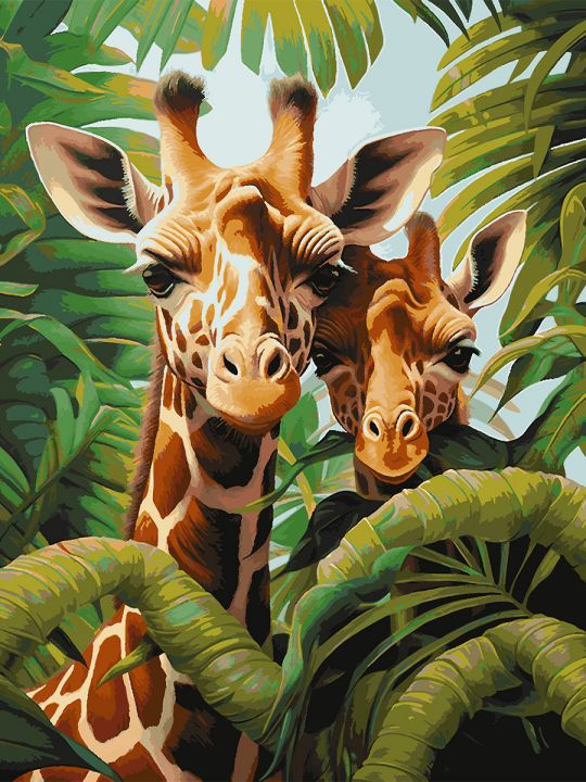 Картина по номерам без подрамника «Два жирафа» 130x100 см