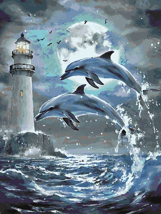 Картина по номерам без подрамника «Дельфины» 90x70 см