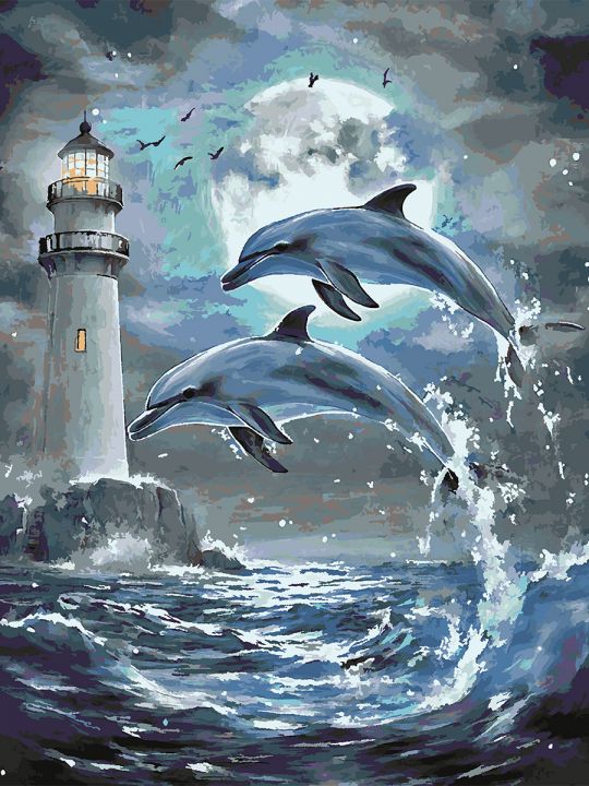 Картина по номерам без подрамника «Дельфины» 130x100 см