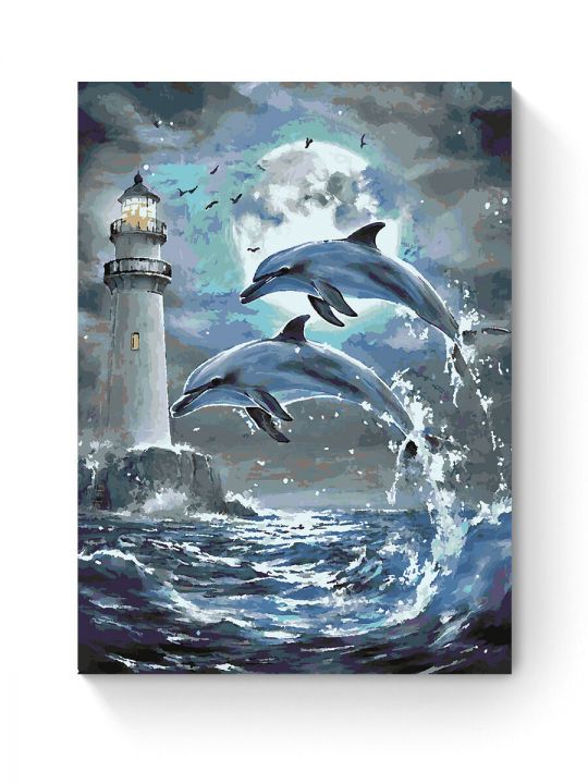 Картина по номерам на подрамнике «Дельфины» 90x70 см