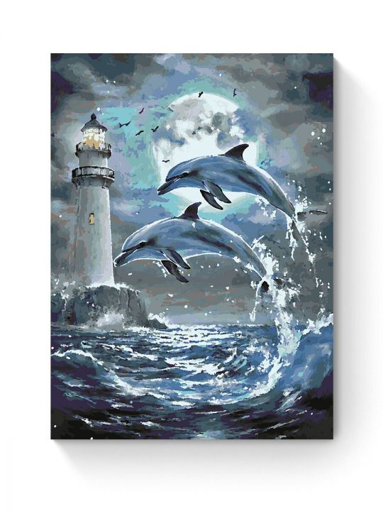 Картина по номерам на подрамнике «Дельфины» 80x60 см