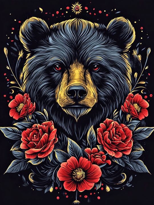 Алмазная мозаика без подрамника «Тотем Медведь» 50x40 см