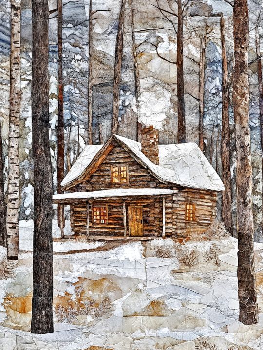 Алмазная мозаика без подрамника «Зимняя сторожка» 90x70 см