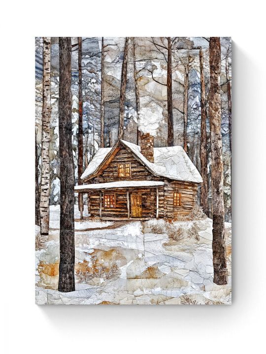 Алмазная мозаика на подрамнике «Зимняя сторожка» 50x40 см