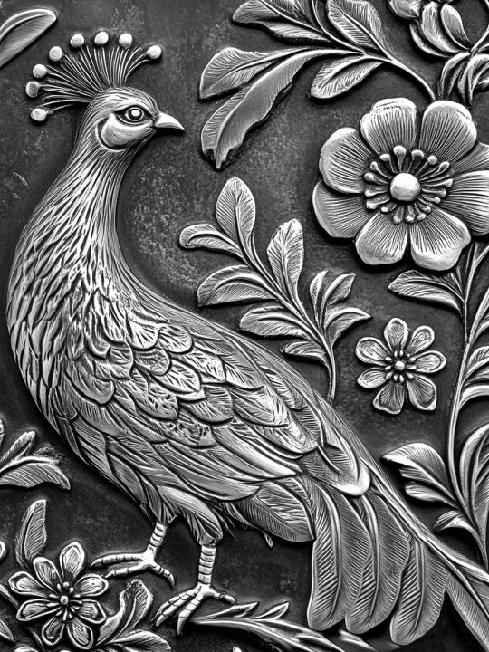 Алмазная мозаика без подрамника «Чеканка Павлин» 130x100 см