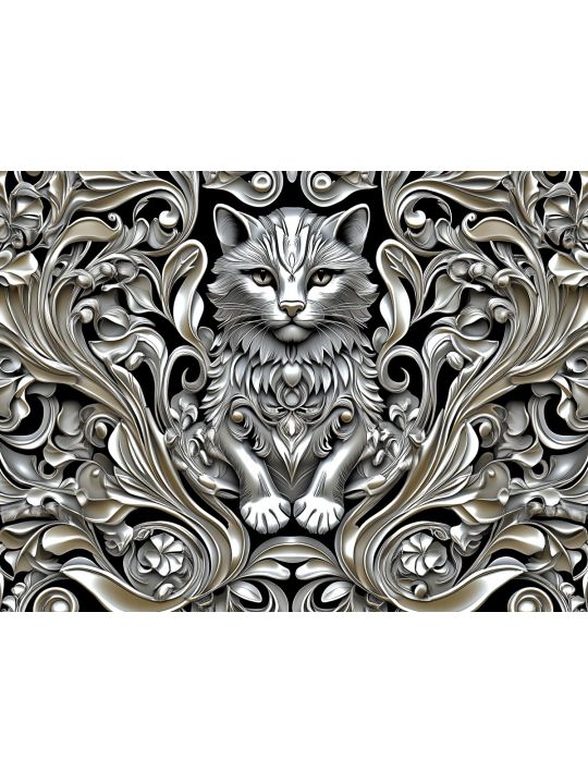 Алмазная мозаика без подрамника «Чеканка Кот» 130x100 см