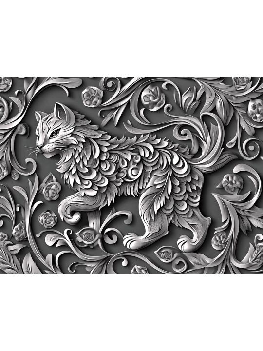 Алмазная мозаика без подрамника «Чеканка Кошка» 60x45 см