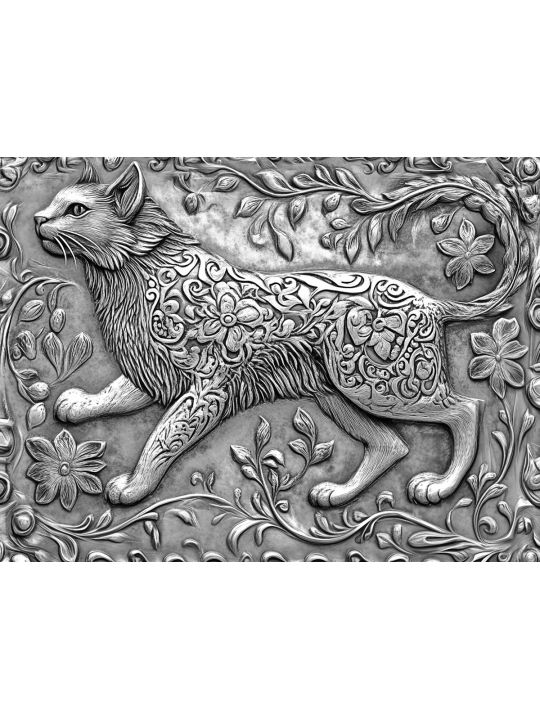 Алмазная мозаика без подрамника «Чеканка Кошка» 80x60 см