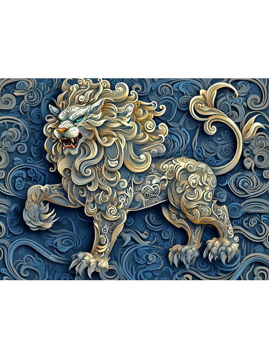 Алмазная мозаика без подрамника «Чеканка Лев» 80x60 см