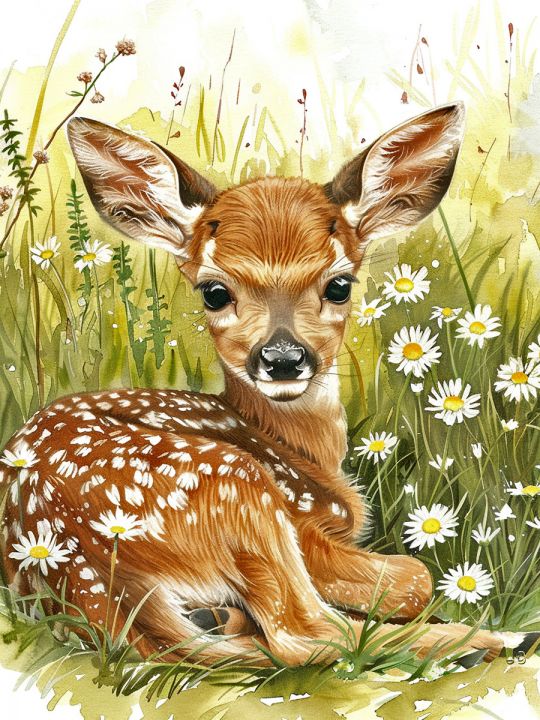 Алмазная мозаика без подрамника «Олененок» 130x100 см