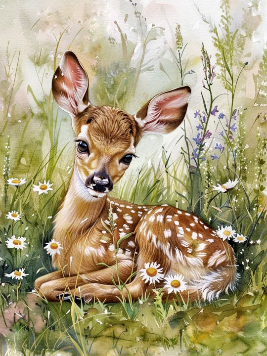 Алмазная мозаика без подрамника «Олененок» 80x60 см