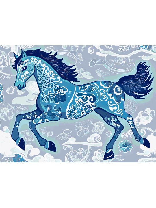 Картина по номерам без подрамника «Лошадка гжель» 90x70 см