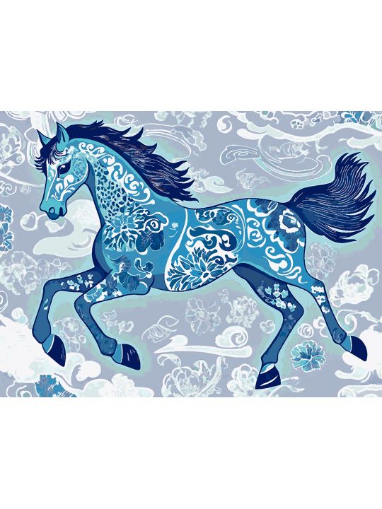 Картина по номерам без подрамника «Лошадка гжель» 130x100 см