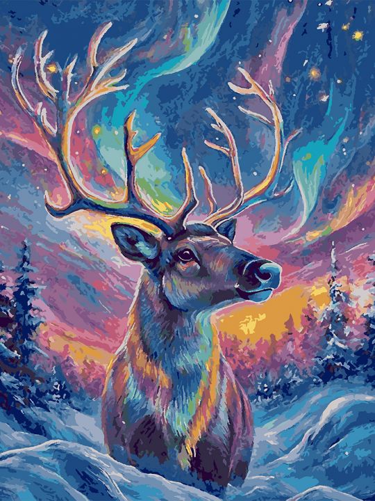 Картина по номерам без подрамника «Цветной олень» 90x70 см