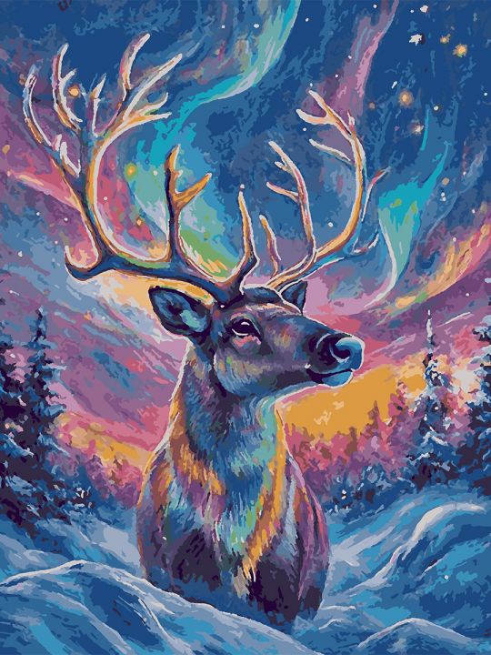 Картина по номерам без подрамника «Цветной олень» 80x60 см