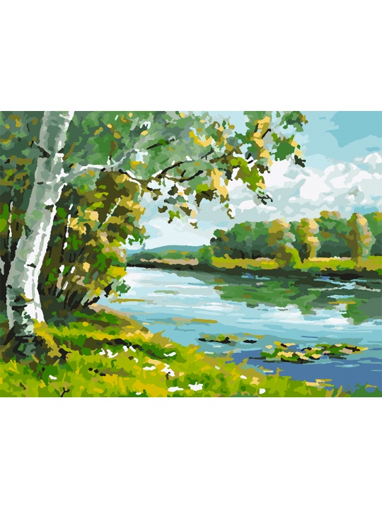 Картина по номерам без подрамника «Береза у реки» 25x20 см