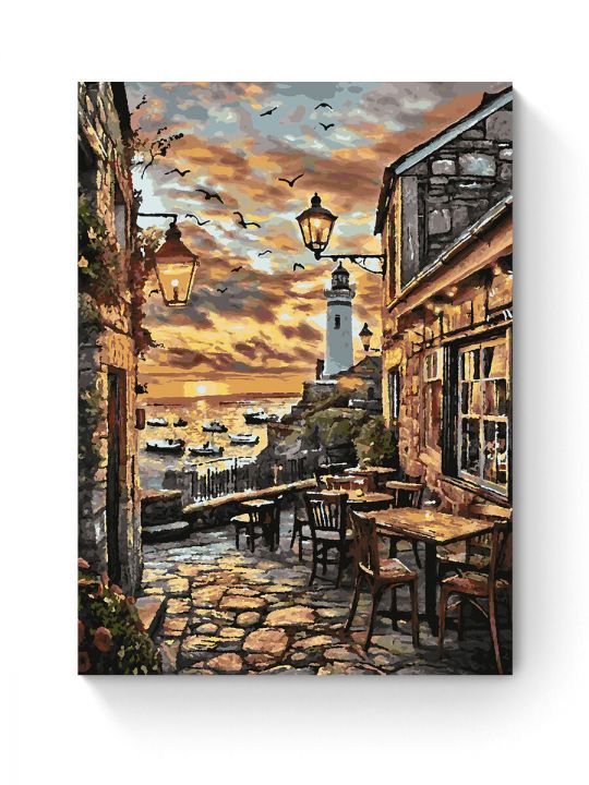 Картина по номерам на подрамнике «Кафе у моря» 80x60 см