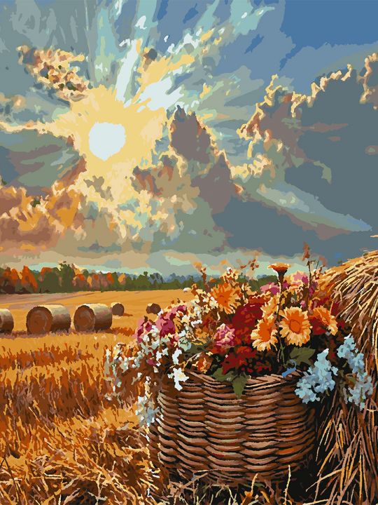 Картина по номерам без подрамника «Стога пшеницы» 90x70 см