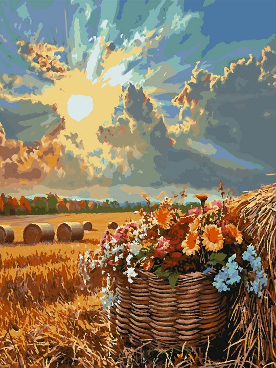 Картина по номерам без подрамника «Стога пшеницы» 80x60 см