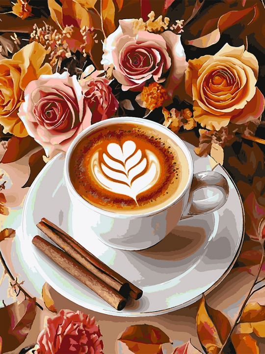 Картина по номерам без подрамника «Кофе и розы» 130x100 см