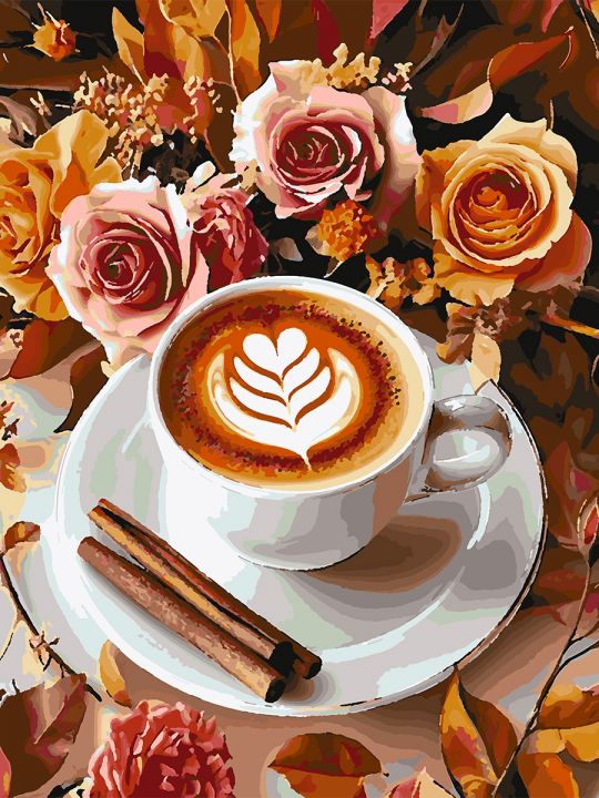 Картина по номерам без подрамника «Кофе и розы» 80x60 см