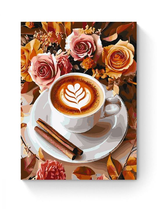 Картина по номерам на подрамнике «Кофе и розы» 90x70 см