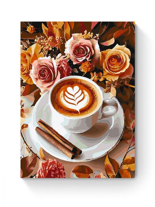 Картина по номерам на подрамнике «Кофе и розы» 80x60 см