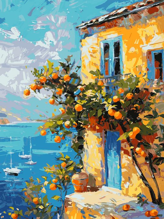 Картина по номерам без подрамника «Домик у моря» 90x70 см