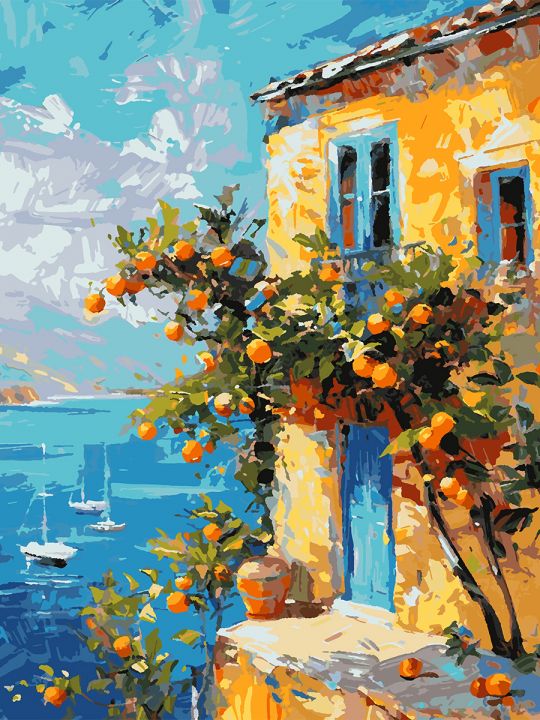 Картина по номерам без подрамника «Домик у моря» 80x60 см