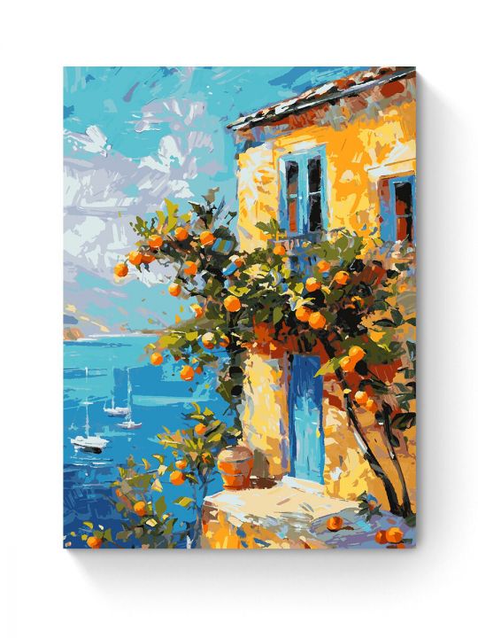 Картина по номерам на подрамнике «Домик у моря» 90x70 см