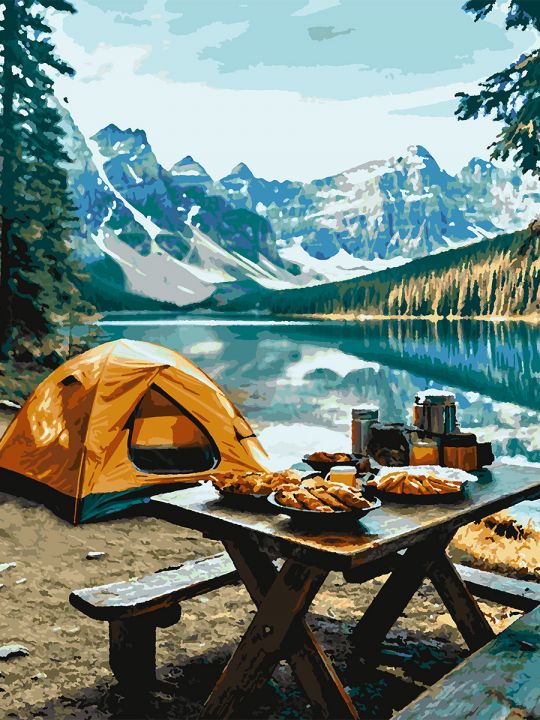 Картина по номерам без подрамника «Кемпинг» 90x70 см