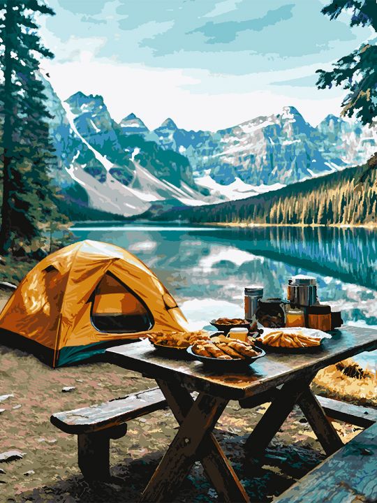 Картина по номерам без подрамника «Кемпинг» 130x100 см