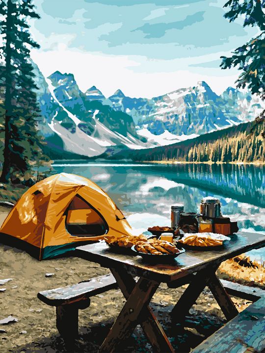 Картина по номерам без подрамника «Кемпинг» 80x60 см